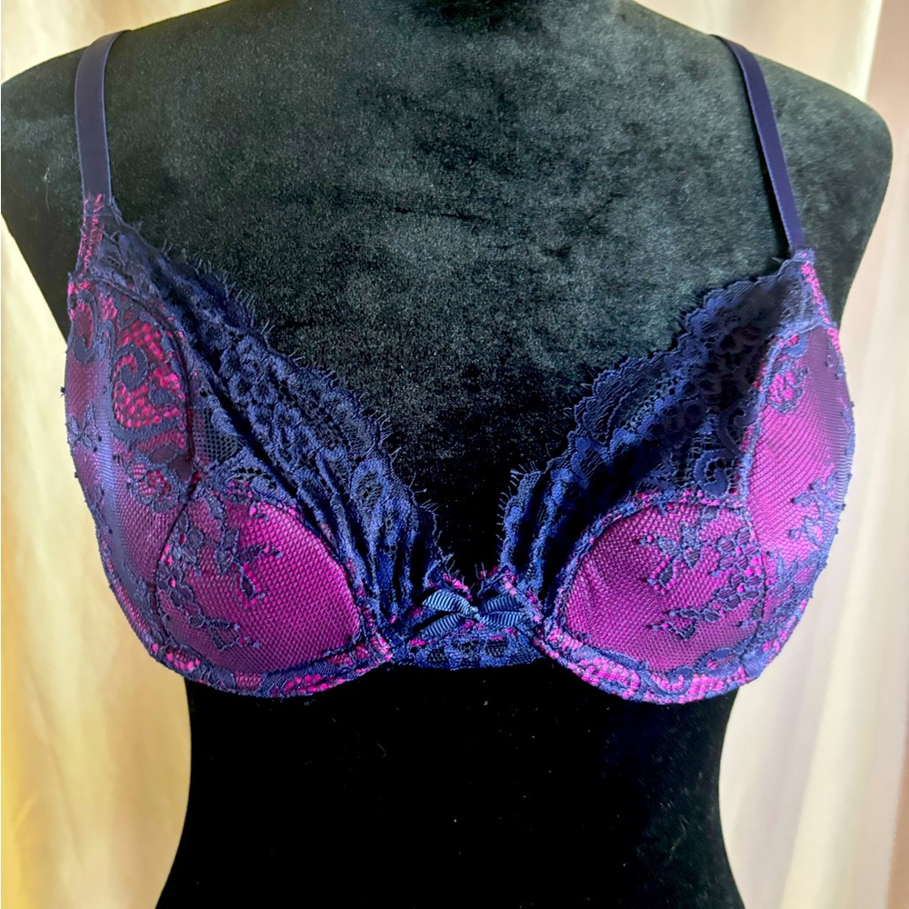 Elegant Pink & Blue Lace Bra
